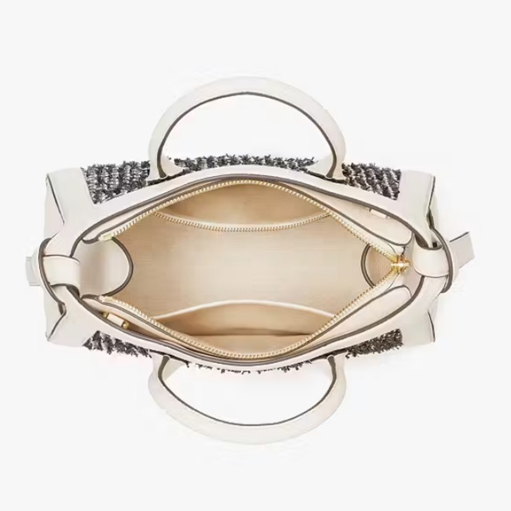 ♠️ KATE SPADE || Knott Raffia Tweed Medium Zip-top Satchel+dustbag, parchment - Picture 11 of 16